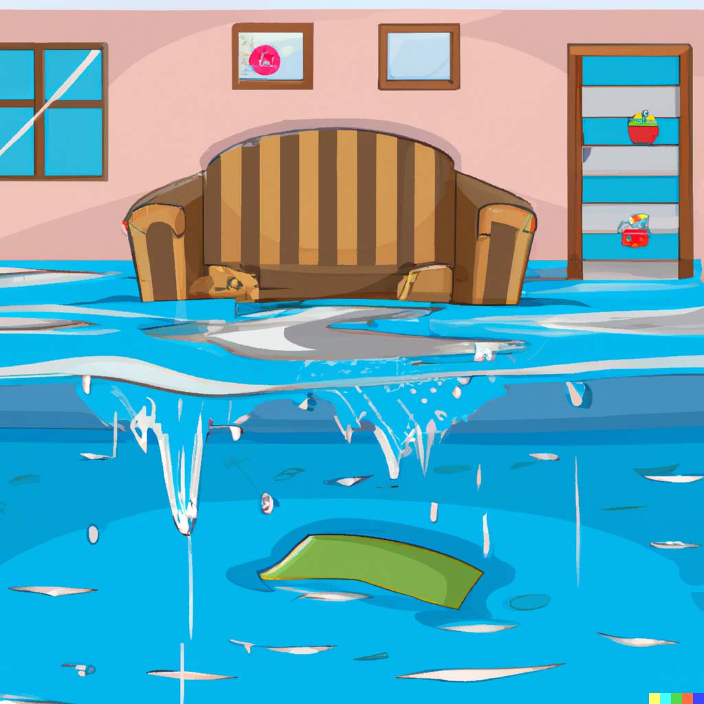 Flooded Lounge Room Floors with Wet Carpet and Water Everywhere